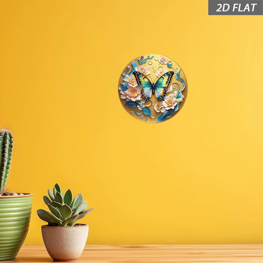 NiuLe Runde Wanddekoration aus Metall in Gold mit Schmetterling und Pfingstrosen im Vintage-Stil - Bild 3