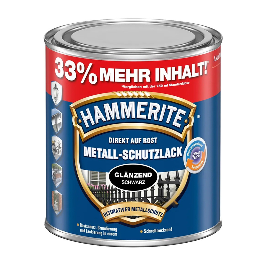 Hammerite Metall-Schutzlack Schwarz glänzend 1,0 l - Bild 2