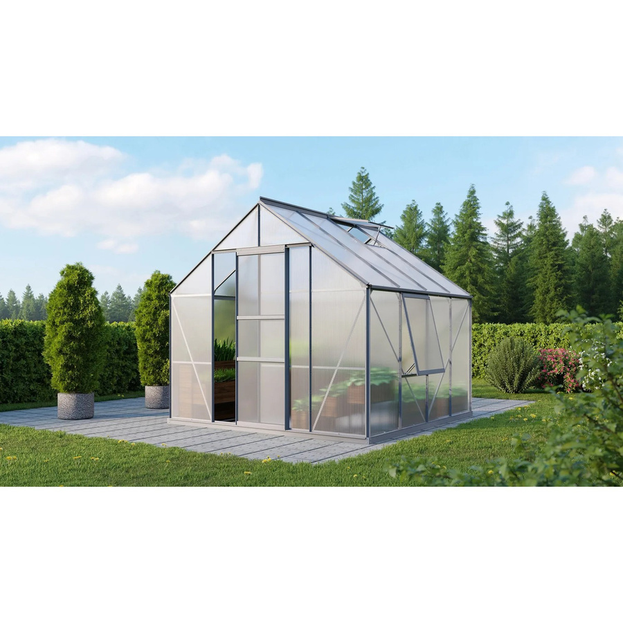 Vitavia Gewächshaus Meridian 1 6700 aus Aluminium in Silber mit Polycarbonat-Verglasung und Schiebetür, 6,7 m² - Bild 4