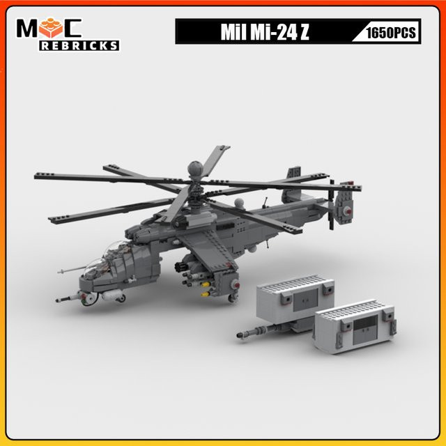 MOCREBRICKS WW2 Military Fighter Baustein Mil Mi-24 Z Hind Z Hubschrauber Modell, Flugzeug - Bild 1