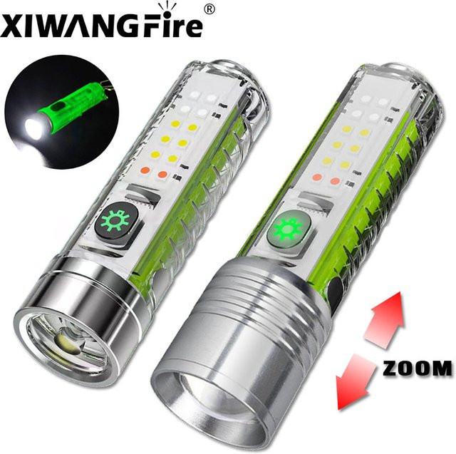 XIWANGFIRE LED-Taschenlampe mit 30 W LED-Leuchtdocht, USB-wiederaufladbar, mit Magnet und RGB-Seitenlicht in Weiß, Rot, Blau und Lila, Farbe: Silber - Bild 1