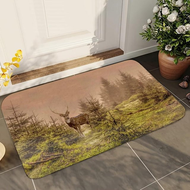 MINISO Rutschfeste Badezimmer Matte mit Hirsch-Motiv, Mehrfarbig, B: 80 cm, L: 160 cm - Bild 1