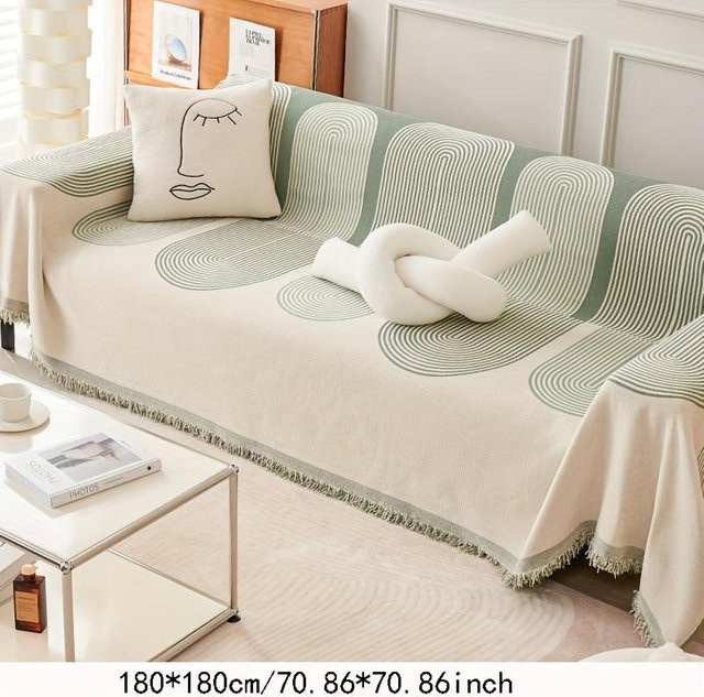 Kratzfester Chenille-Sofabezug in Beige mit modernem Jacquard-Design, Breite: 180 cm - Bild 1
