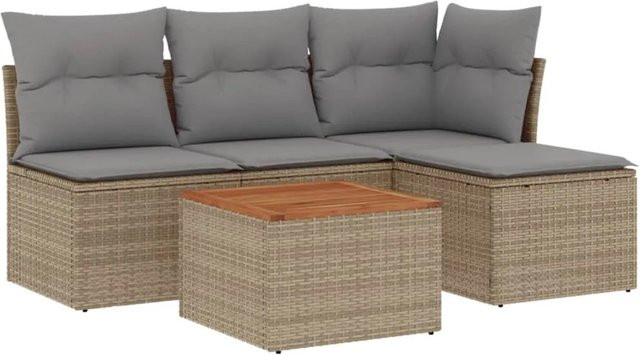 vidaXL 5-tlg. Garten-Sofagarnitur aus Polyrattan in Beige mit Kissen und L-Form für Terrasse und Garten - Bild 1