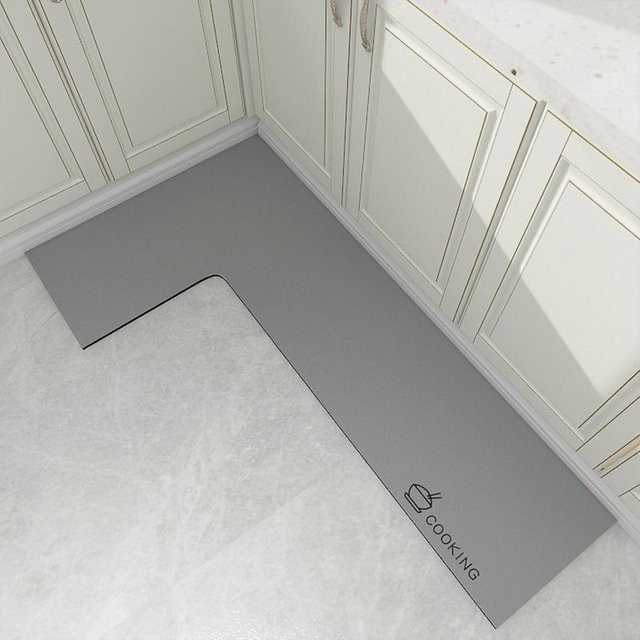 L-förmige Küchenbodenmatte von Yiran Furniture, schmutzabweisend und rutschfest, wasserabsorbierend und schnelltrocknend, B/T/H: 160 x 100 x 50 cm, Farben: Grün und Grau - Bild 1