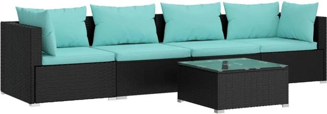 vidaXL 5-teiliges Garten-Lounge-Set aus Poly Rattan in Schwarz mit Kissen und Couchtisch - Bild 1