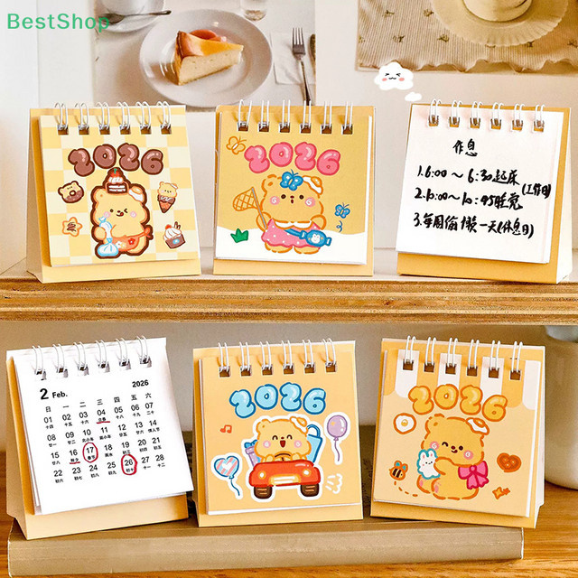 Custard Little Bear Schreibtischkalender 2026 Cartoon Mini-Tischkalender als Tagesplaner und Desktop-Dekoration - Bild 1