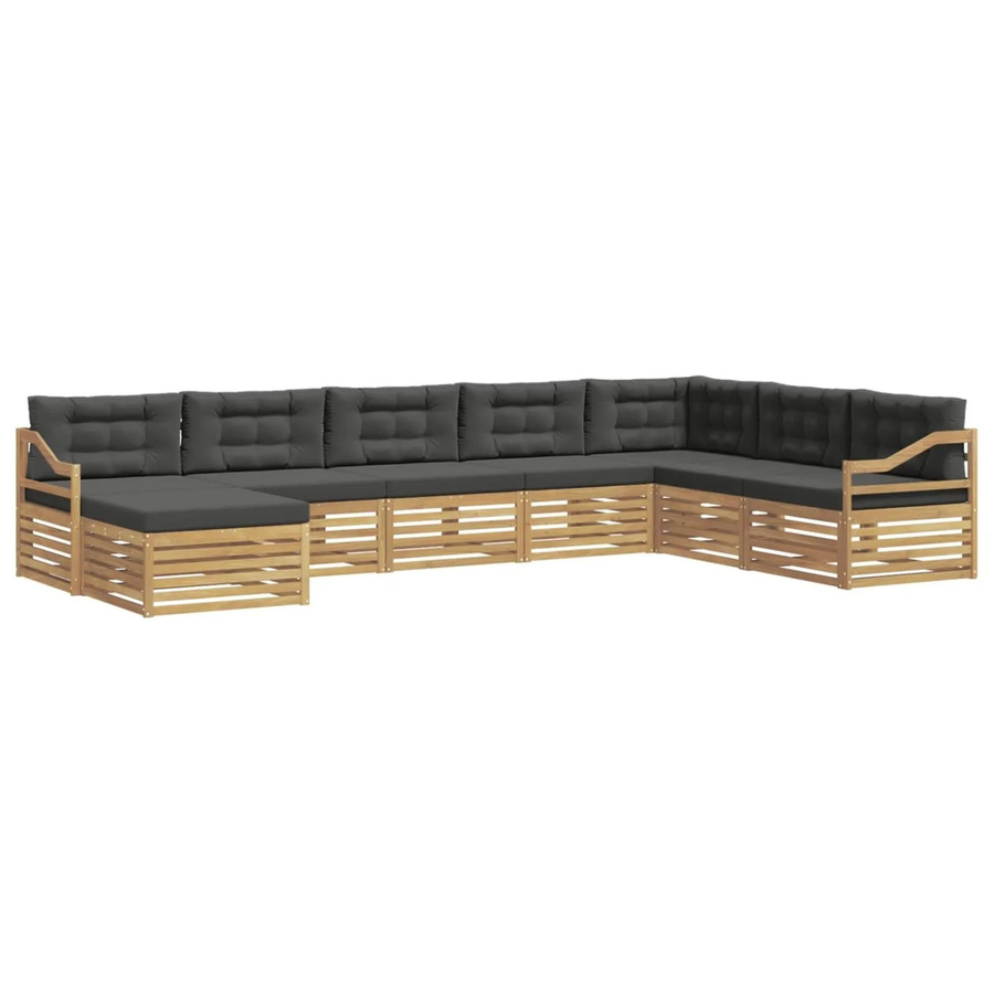 vidaXL Outdoor-Sofagarnitur 8-teilig in U-Form aus Akazienholz mit Polstern in Weiß und Anthrazit - Bild 2