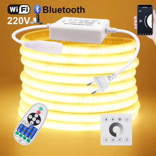 RAZEND COB LED Neon Streifen RGB in Weiß mit Wifi, Bluetooth, Touch-Steuerung und 23-Key Fernbedienung, dimmbar, 240 LED/m, 220V - Bild 1