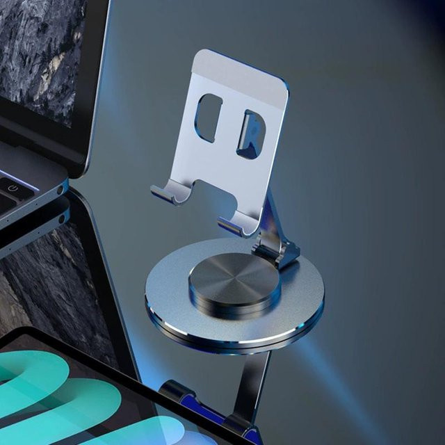 Love Home Garden 360 Grad drehbarer Handyhalter aus Metall für iPhone, Xiaomi und iPad, verstellbarer Desktop Tablet Ständer in Silber und Grau - Bild 1