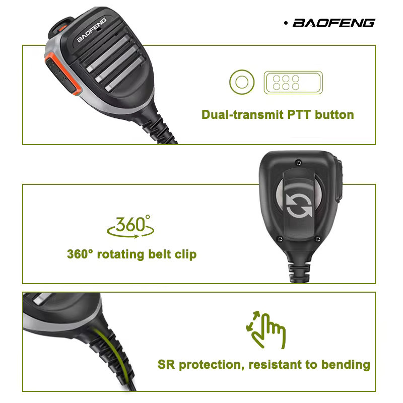 Baofeng Wasserdichtes PTT-Lautsprechermikrofon in Schwarz für Amateurfunk-Walkie-Talkie Modelle UV-68 Pro Max V2 UV-9R Pro Plus UV-S22 Pro BF-9700 - Bild 2