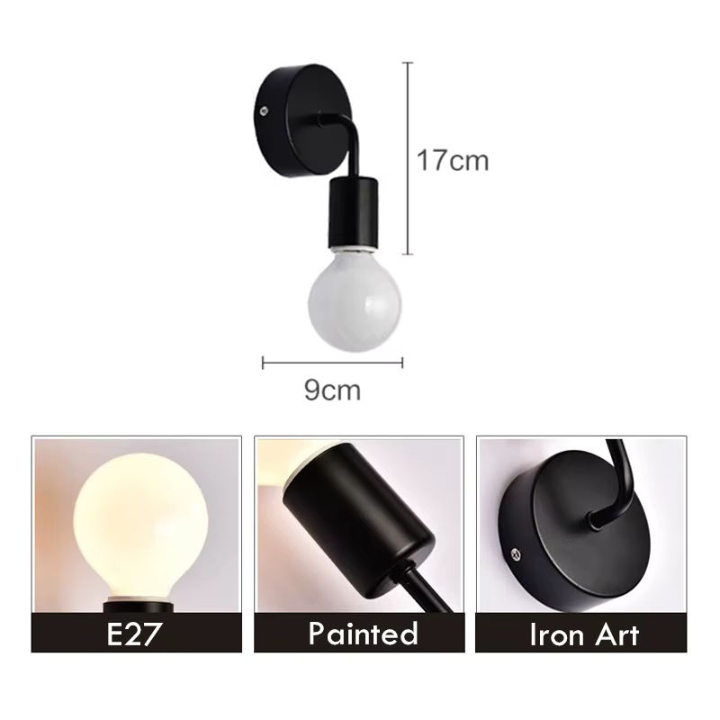 YNL Wandlampe im Nordic-Industrie-Design aus Eisen in Schwarz für Schlafzimmer und Badezimmer mit E27 Fassung - Bild 4
