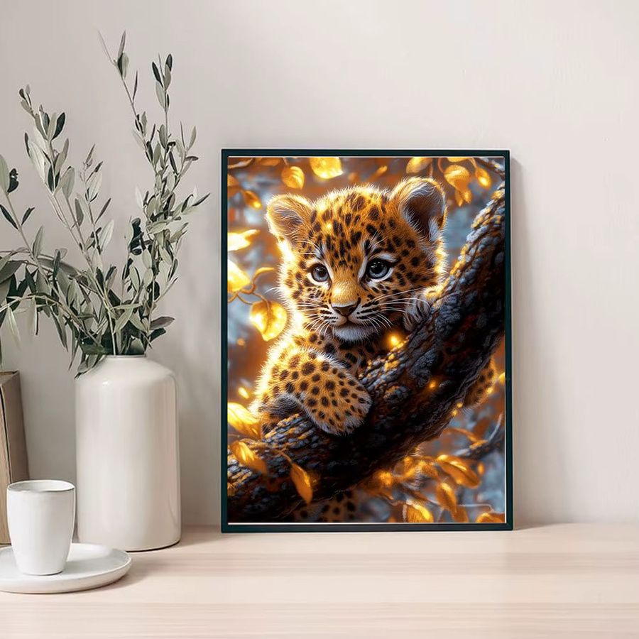 Huacan 5D DIY Diamantmalerei Leopard auf Baum mit runden Steinen in Multicolour, B/H: 20 x 30 cm - Bild 3