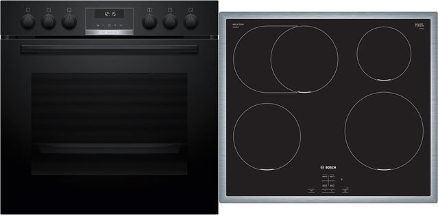 Bosch Herdset HND615LS67 in Schwarz mit Induktionskochfeld bestehend aus HEB517BB4 und NIF645CB5E - Bild 1
