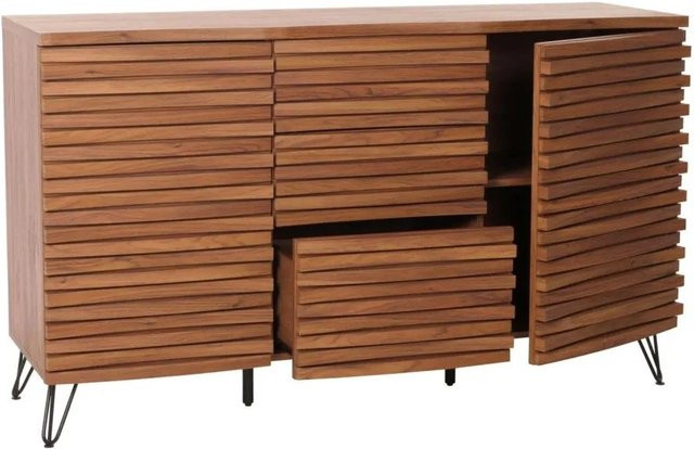 Sideboard MCW-M49 in Walnuss-Optik mit 3D-Design Staufächern aus MDF und Metall, B/H/T: 142 x 85 x 44 cm - Bild 2