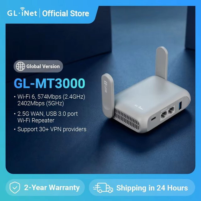 GL.iNet Beryl AX GL-MT3000 Wi-Fi 6 Wireless Travel Gigabit Router in Weiß - Bild 1