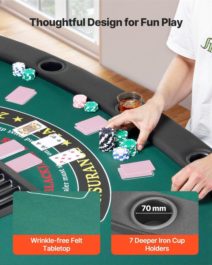 Buying Solutions MB Klappbarer Pokertisch für 7 Spieler in Schwarz mit Filzoberfläche und Metallgestell - Bild 3