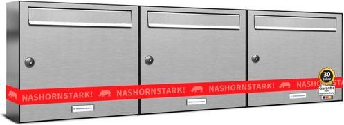 AL Briefkasten-System für 3 Parteien, Aufputzmontage, silberfarben, B/H/T: 115,9 x 34,5 x 11,6 cm - Bild 1