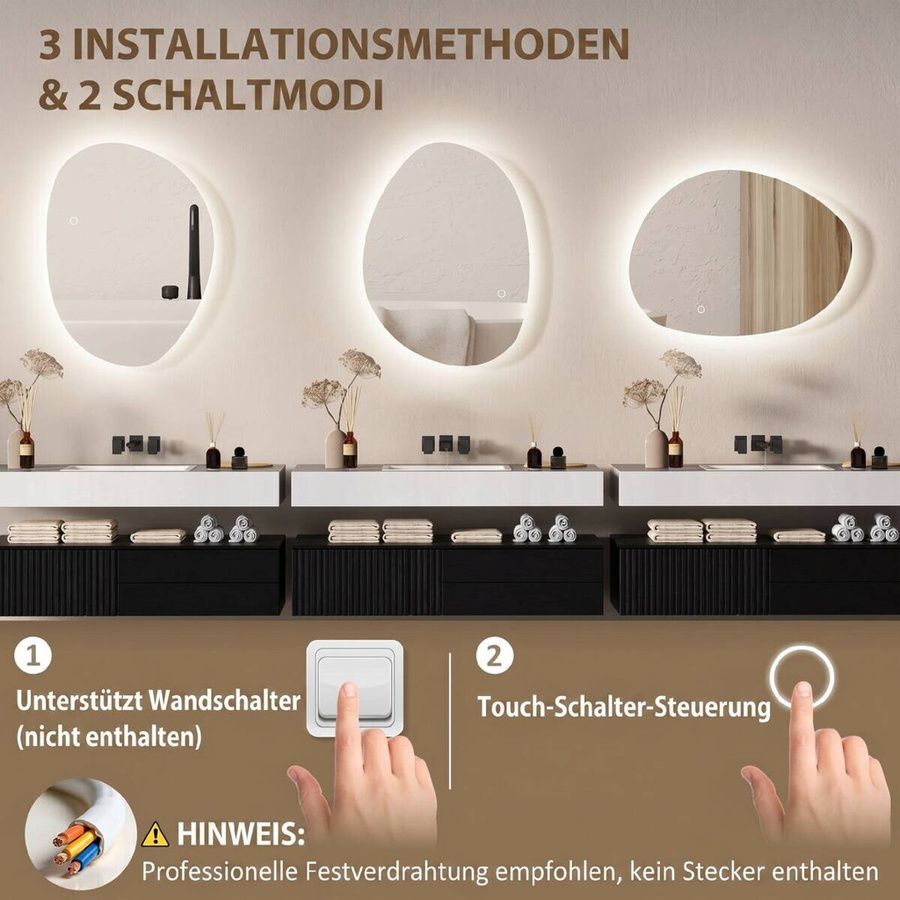 HOMCOM LED-Badspiegel silber, dimmbar mit Touch-Funktion, B/H/T: 50 x 70 x 5 cm - Bild 1