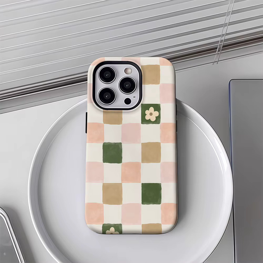 Bunte Blumen Schachbrett Handyhülle für Apple iPhone 17 16 15 14 13 Pro Max Plus mit doppelschichtiger Rückseite, Multicolour - Bild 3