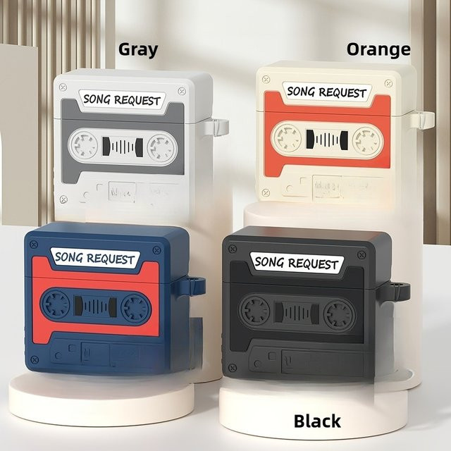 3D Retro Band Recorder Silikon Schutzhülle für Apple Airpods Pro 2 und Airpods 4 in Grau - Bild 1