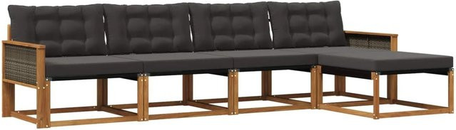 vidaXL Outdoor-Sofagarnitur L-Form aus massivem Akazienholz mit 5 Kissen in Schwarz und Natur - Bild 1