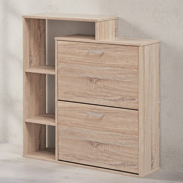 KADIMA DESIGN Schuhkipper aus Holz in Beige und Braun für 12 Paar Schuhe, Modernes Design mit Metallgriffen, B/T/H: 85 x 24 x 93 cm - Bild 1