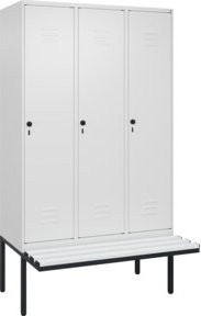 C+P Spind Classic PLUS Spind mit Bank, 3 Abteile, Sicherheits-Drehriegel, 4 Garderobenhaken, Farbe: Reinweiß, B/T/H: 212 x 120 x 81,5 cm - Bild 1