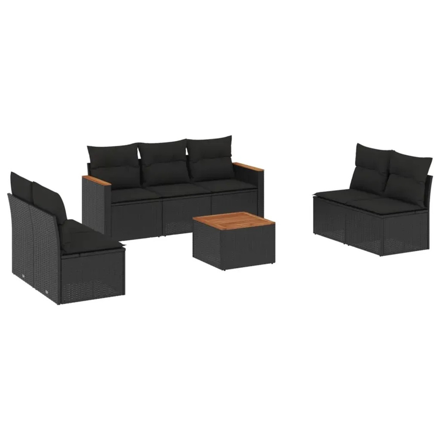vidaXL 8-teilige Garten-Sofagarnitur in L-Form mit Kissen und Couchtisch, Schwarz, Poly-Rattan und Metall - Bild 2