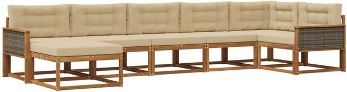 Modernes Outdoor-Sofagarnitur Loungemöbel Set aus Akazie Holz mit Kissen, 7-teilig, vidaXL, Natur und Beige - Bild 1