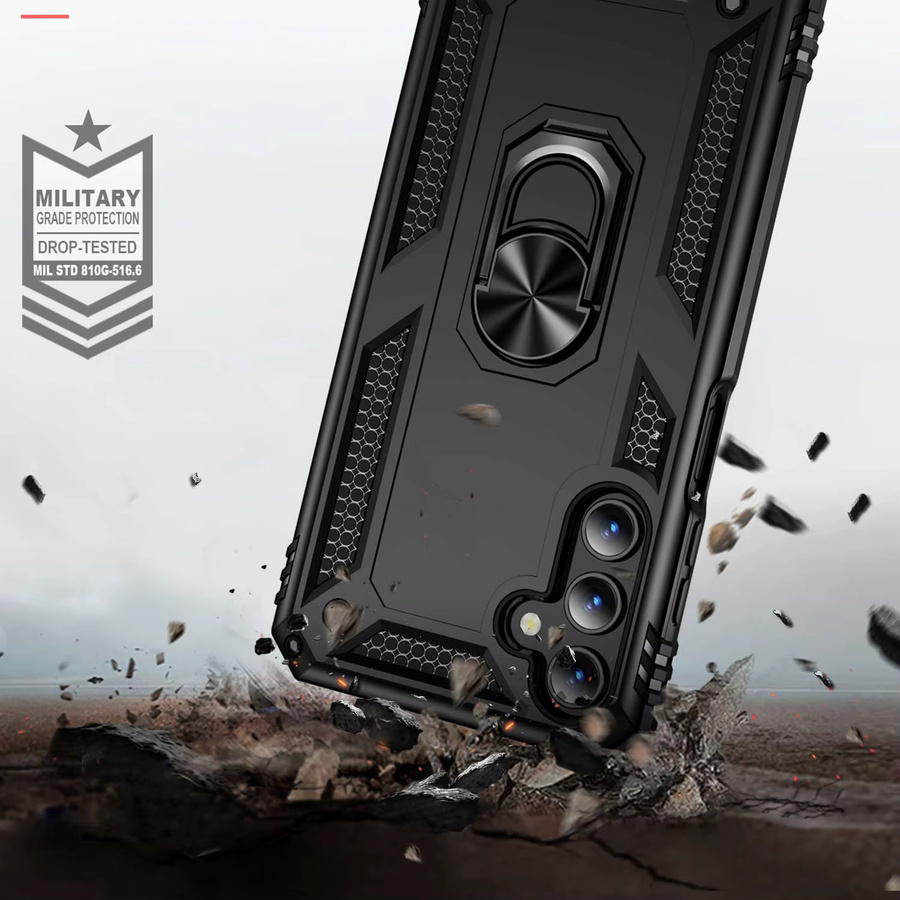 Stoßfeste Panzerhülle für Samsung Galaxy A56 A36 A26 A15 A35 A55 A05S A05 A14 A34 A54 A16 A06 mit Ringständer und Stoßfänger-Rückseite in Schwarz und Gold - Bild 5