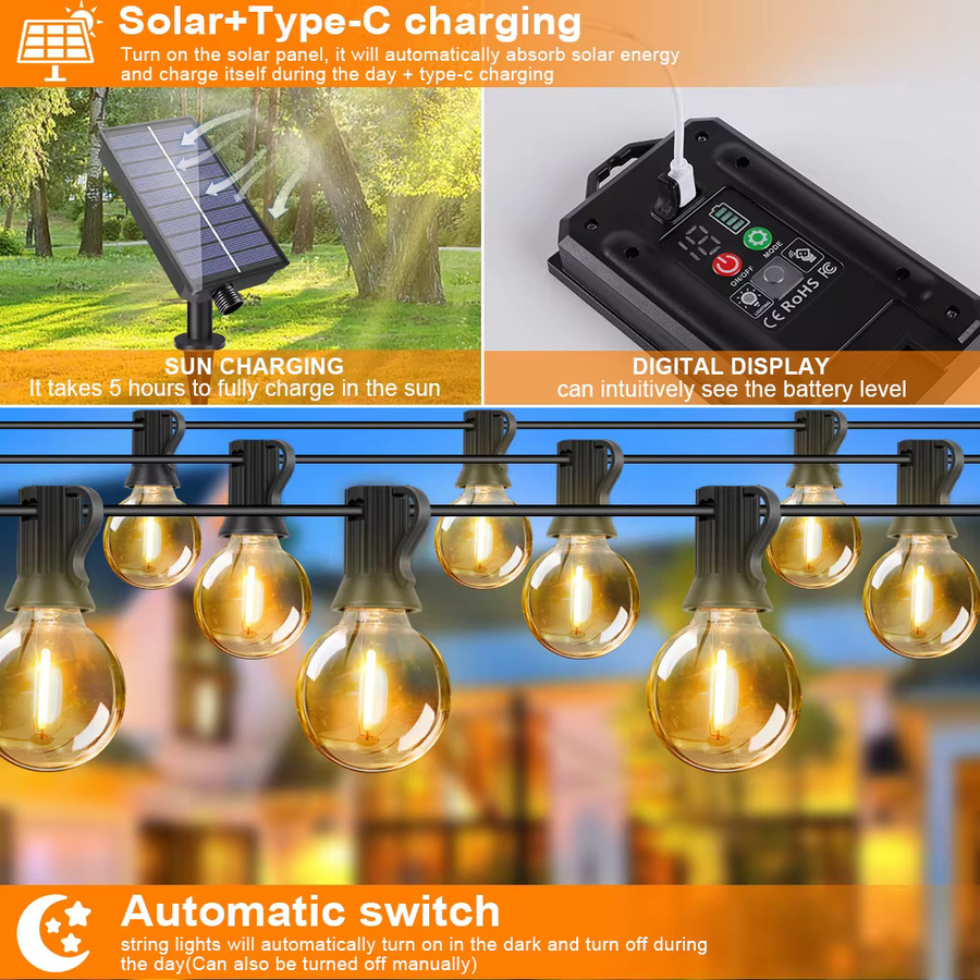 Grensk Solar-Lichterkette für den Außenbereich mit warmweißen LED-Kugeln aus Glas in Schwarz und Transparent - Bild 2