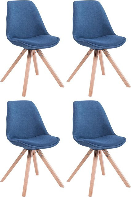 TPFLiving 4er Set Besucherstühle Toulon mit Stoffbezug und Holzgestell in Blau - Bild 1