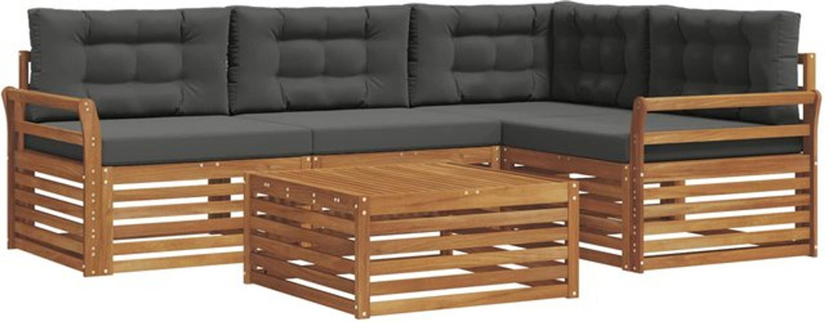 Modernes Outdoor-Sofagarnitur Set aus Akazie mit 5 Teilen und Kissen von vidaXL in Natur und Anthrazit - Bild 1