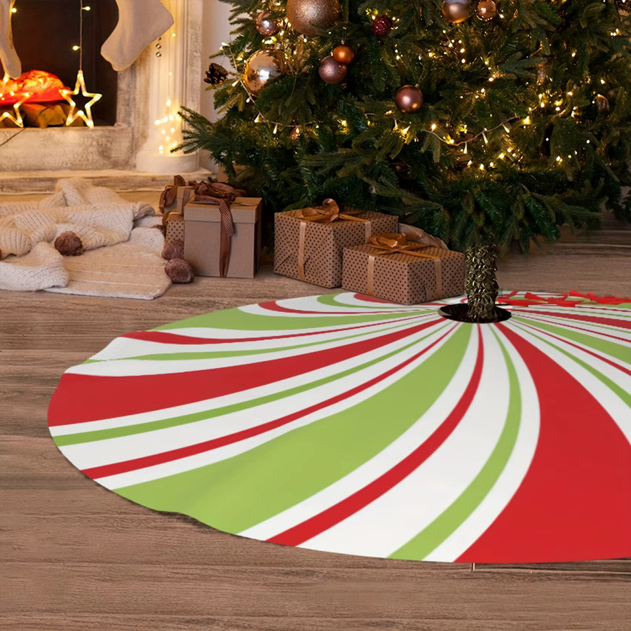VIKAMA Weihnachtsbaumrock in Mintgrün mit Süßigkeiten-Motiv, rot-weiß-grün gestreift, Textil-Baummatte für deine Weihnachtsdekoration - Bild 1