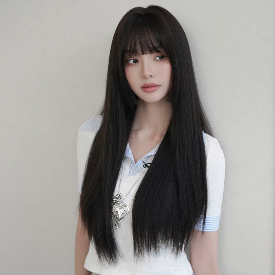 7JHH WIGS Perücke für Damen, dunkelbraun, lang, gerade, geschichtet - Bild 2