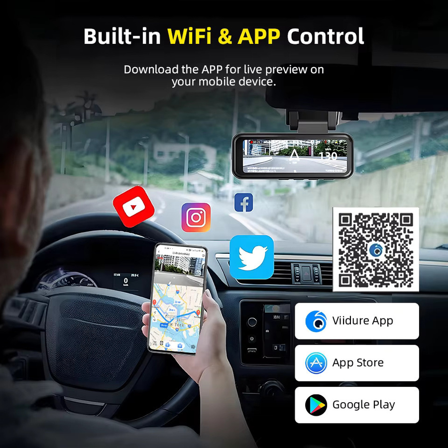 Acceo 4K Dashcam mit WLAN und GPS, Dual-Objektiv mit 2.5K Rückfahrkamera, Nachtsicht und 24H Parküberwachung, Black Box Videorekorder in Schwarz - Bild 4