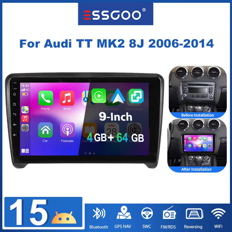 ESSGOO 9 Zoll Android 15 Auto-Stereo-Radio für Audi TT MK2 8J 2006-2014 mit 4+64GB, GPS, Wireless Carplay, Android Auto, Bluetooth und Wifi in Schwarz - Bild 5