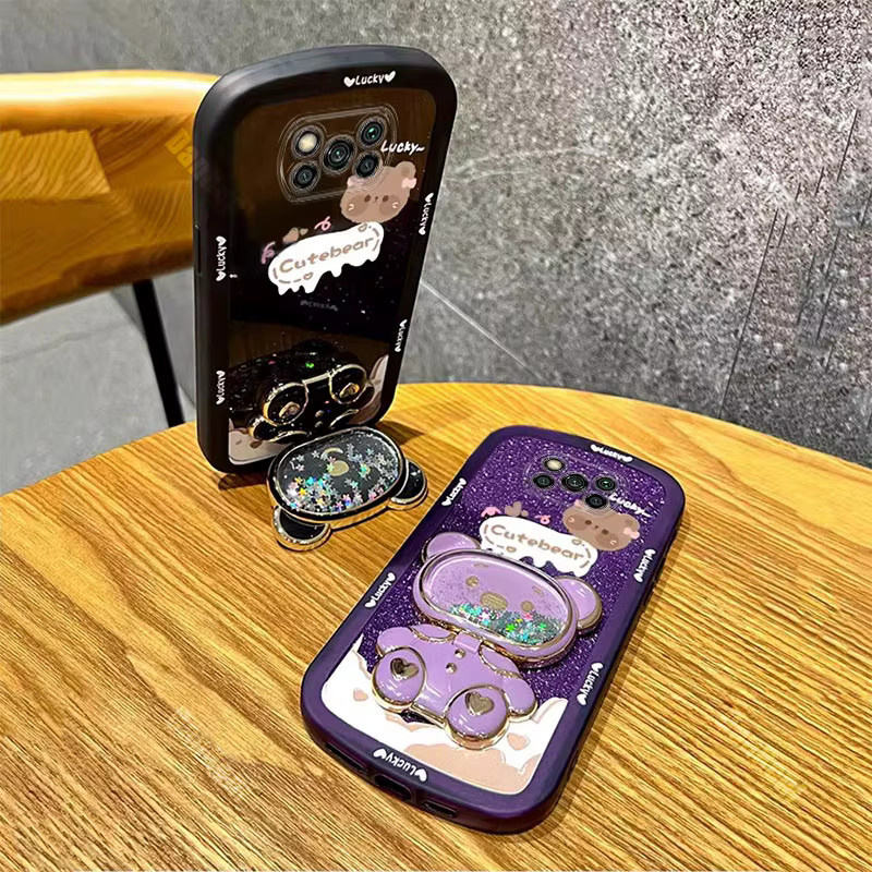 Silikon Handyhülle mit Bär Make-up Spiegel für Xiaomi Poco X3 X3 Pro X4 GT X4 Pro X3 NFC M3 M4 Pro M5 F4 F4 GT F3 GT C40 C31 in Lila - Bild 2