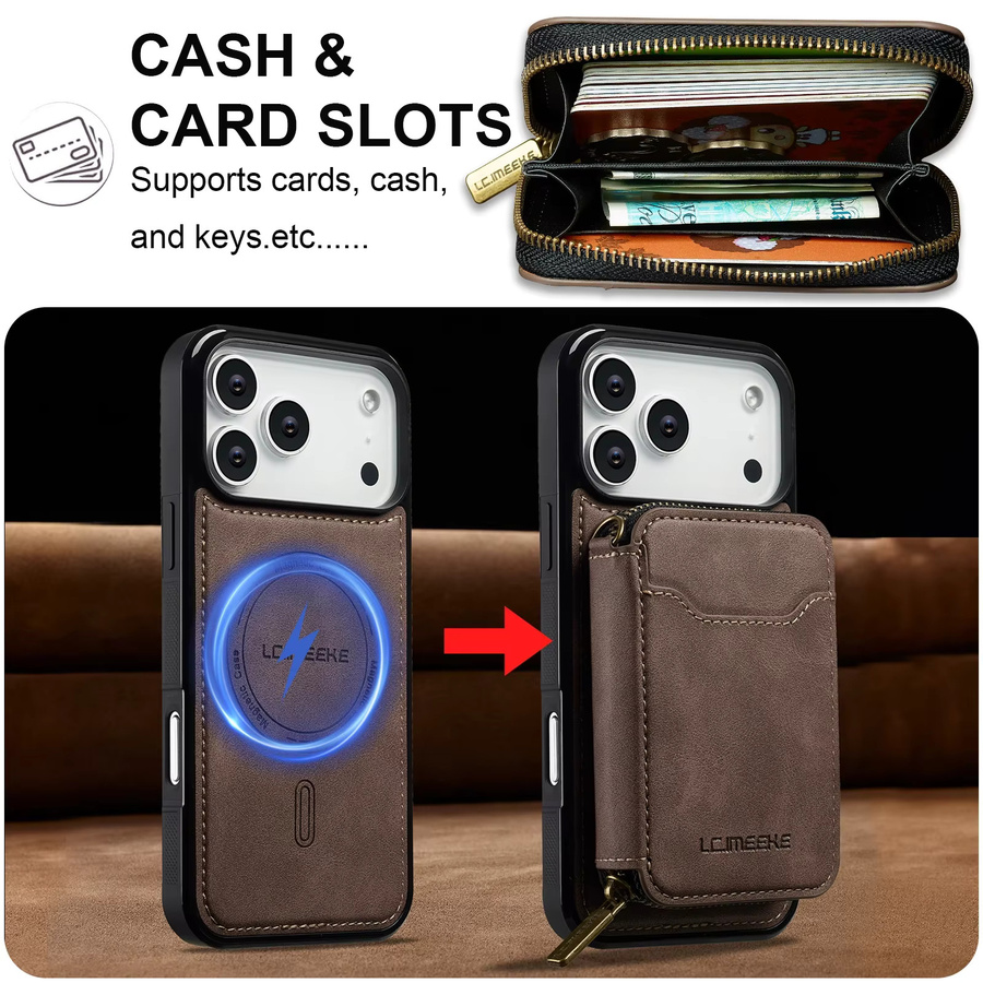 szHAIyu Magnetische Leder-Handyhülle mit abnehmbarer Geldbörse und Reißverschluss für Apple iPhone, erhältlich in Blau und Braun - Bild 3