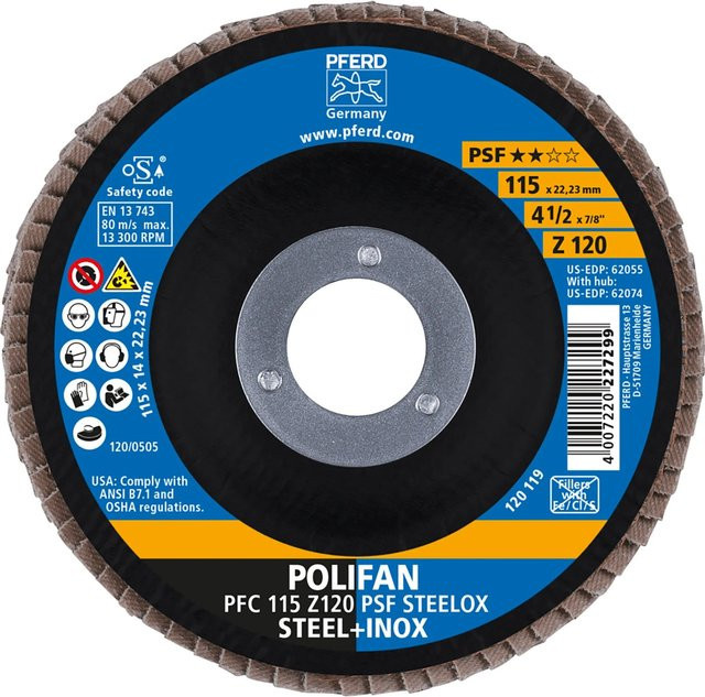 PFERD Polifan PSF PFC Steelox Fächerscheibe für Metall, Multicolor, Durchmesser: 115 mm - Bild 1