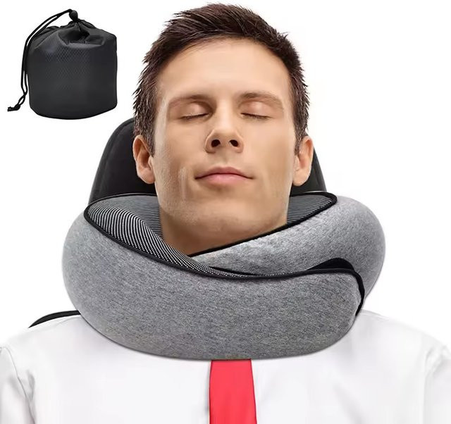 GAFASTWO Reise-Nackenkissen aus Memory-Schaum in U-Form, weich und verstellbar, Schwarz/Grau - Bild 1