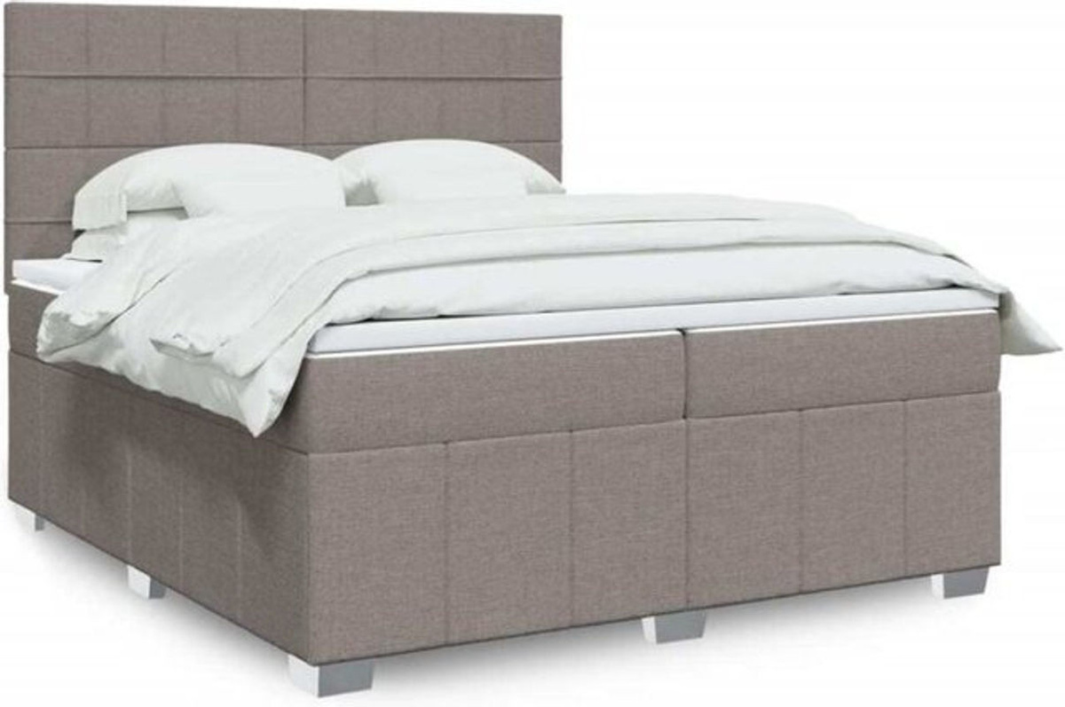 Vidaxl Boxspringbett mit Matratze in Taupe meliert und Weiß aus Stoff und Holzwerkstoff B/T/H: 200 x 200 x 200 cm - Bild 1