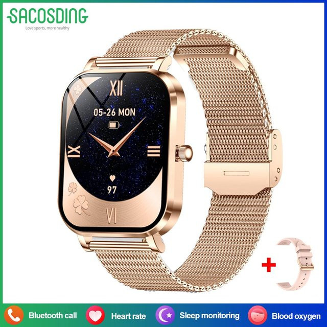 SACOSDING Smartwatch für Damen in Roségold mit 1,75 Zoll HD-Bildschirm, Bluetooth-Anruf, Gesundheitsüberwachung und Fitness-Tracker mit Milanaise-Armband - Bild 1