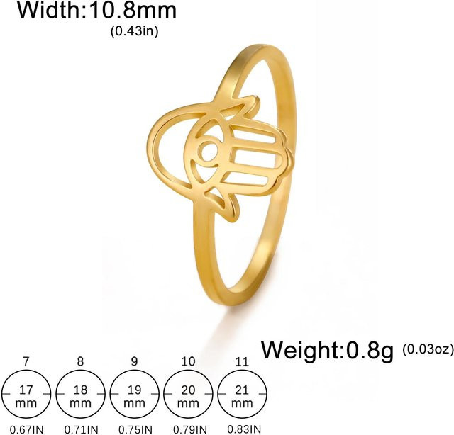 Ring Hamsa Hand, Edelstahl, Gold, Damen, Vintage - Bild 1