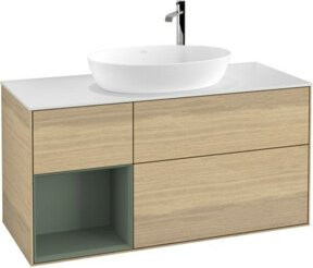 V&B Waschtischunterschrank Finion Wandbeleuchtung in Weiß mit Eichenregal lackiert, Breite: 120 cm, Tiefe: 50,1 cm, Höhe: 50,1 cm - Bild 1