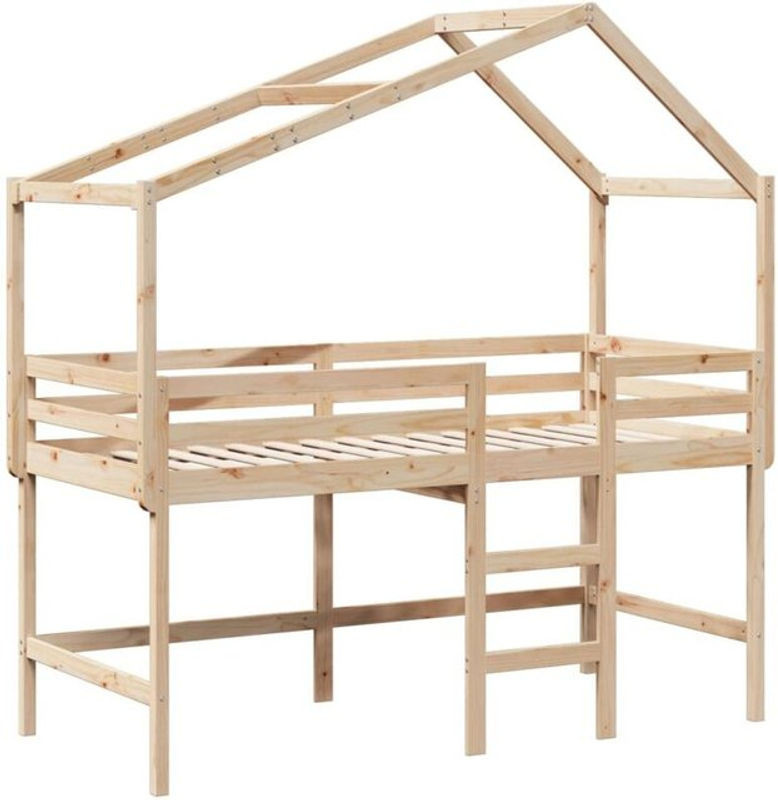 Vidaxl Hochbett mit Leiter und Dach aus Massivholz Kiefer in Natur oder Weiß, B/T/H: 190 x 90 x 142 cm - Bild 1