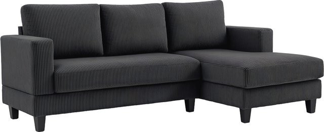 HOMCOM Ecksofa mit Chaiselongue in L-Form, gepolsterte 3-Sitzer Couch in Cord-Optik, Dunkelgrau, B/T/H: 214 x 134 x 87 cm - Bild 1