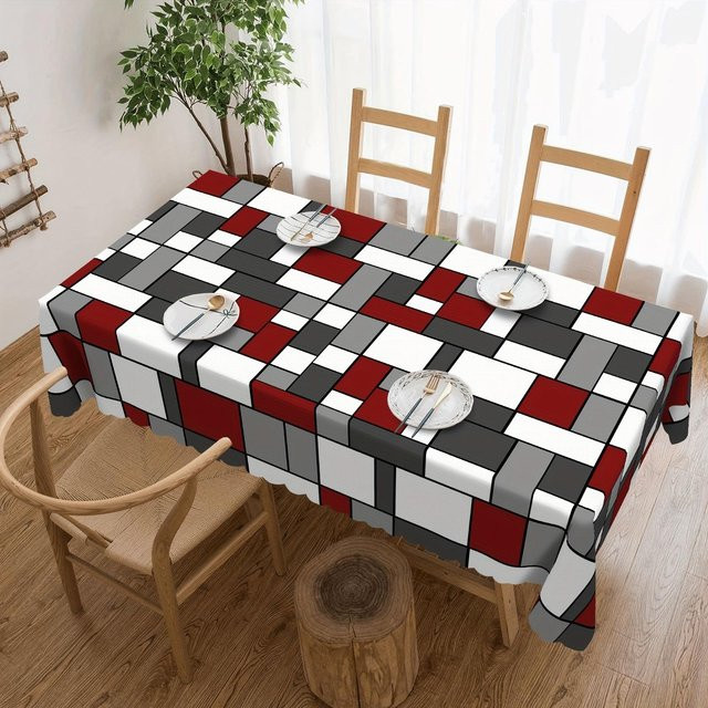 JMG Household Supplies Tischdecke mit abstraktem geometrischem Muster in Rot, Weiß und Grau, rechteckig, Breite: 100 cm, Länge: 160 cm - Bild 1