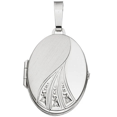 Colfem Medaillon Anhänger, 585 Weißgold, Diamant, oval, mattiert - Bild 1